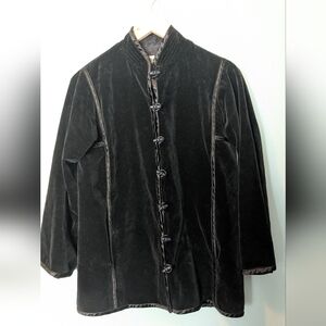 Holt Renfrew Vintage Black Velvet Mandarin Collar Toggle Jacket